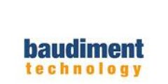 Logo Baudiment Technology en bleu et orange sur fond blanc.
