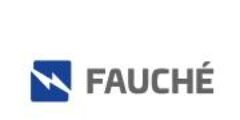 Logo de l'entreprise Fauché avec éclair blanc et carré bleu.