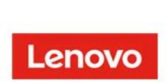 Logo Lenovo blanc sur fond rouge rectangulaire.